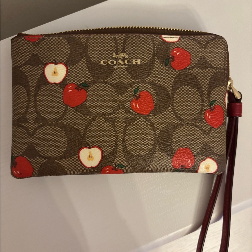 Coach Brown Wristlet with Red Apple Print (RARE)
